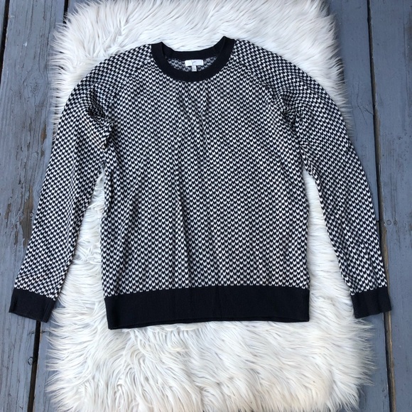 Joie Herringbone Cashmere Wool Crew Neck Long Sleeves Black White Sweater size M - Picture 1 of 10